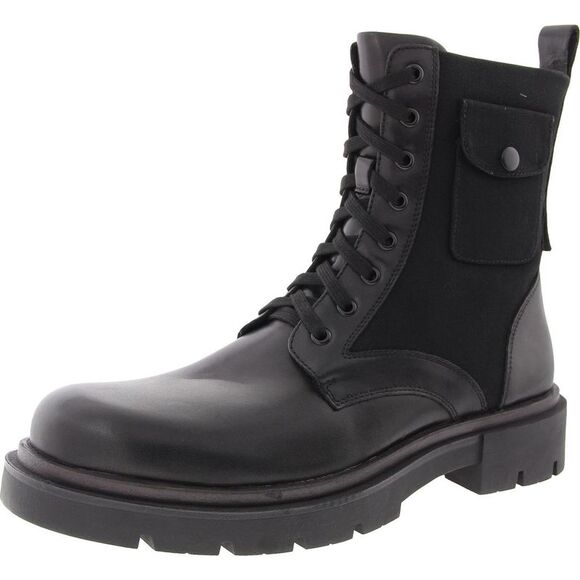 Steve Madden Mens Racine Black Lace-Up Leather Combat & Lace-Up Boots New - Picture 1 of 2